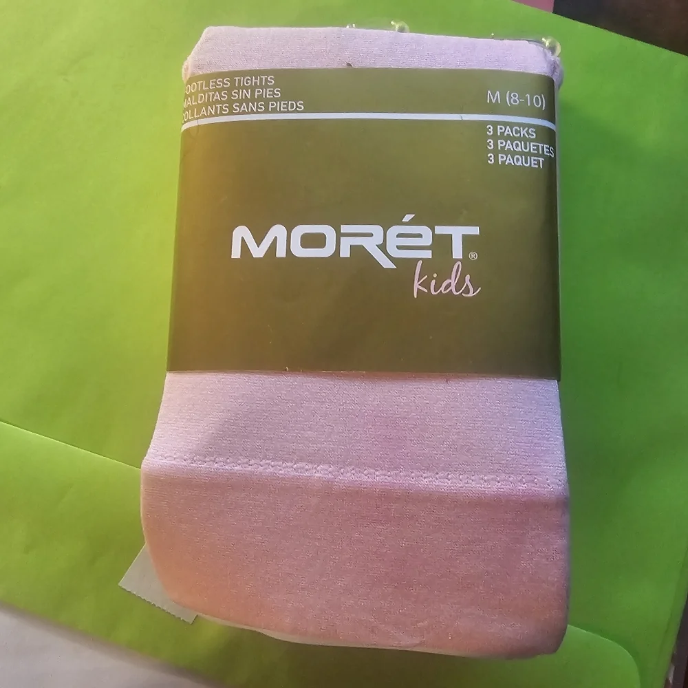 Jacques Moret Pink Girls Footless Dance Tight, 3 Pair Pack Sz 8 -10